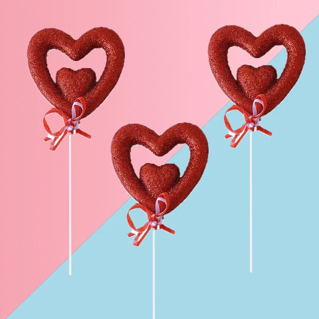 6 piezas Boda Fiesta Moño Sudor-corazón Cinta de Seda Decoración Pastel de Cumpleaños
