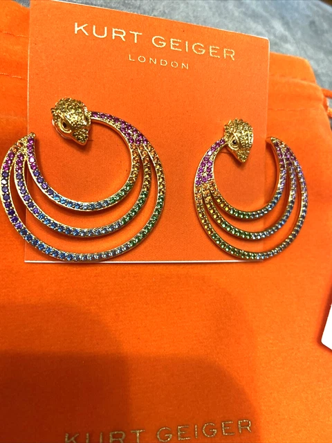 KURT GEIGER LONDON Signature Gold Tone Eagle Multi Crystal Spiral Hoop Earrings 4