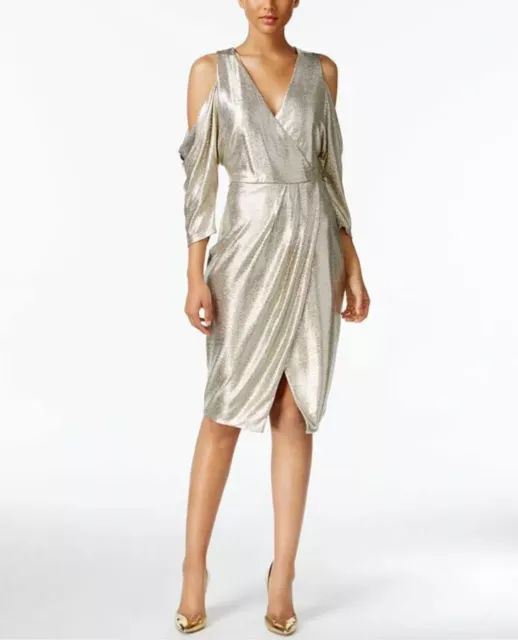 RACHEL Rachel Roy Wrap Dress Gold-Metallic Off Shoulder Womens S Holiday New Yea