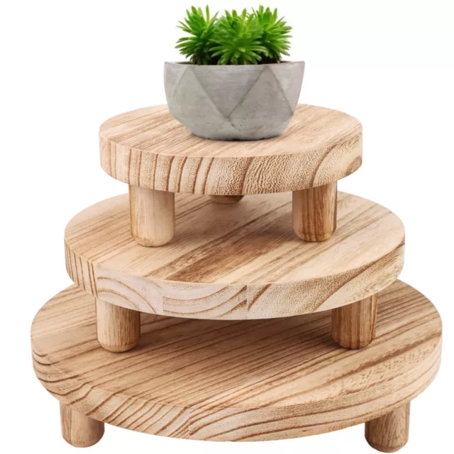 SevenMye 3 Pcs Wood Plant Stand 8 Inch Round Potted Plant Stand Wooden Risers  u