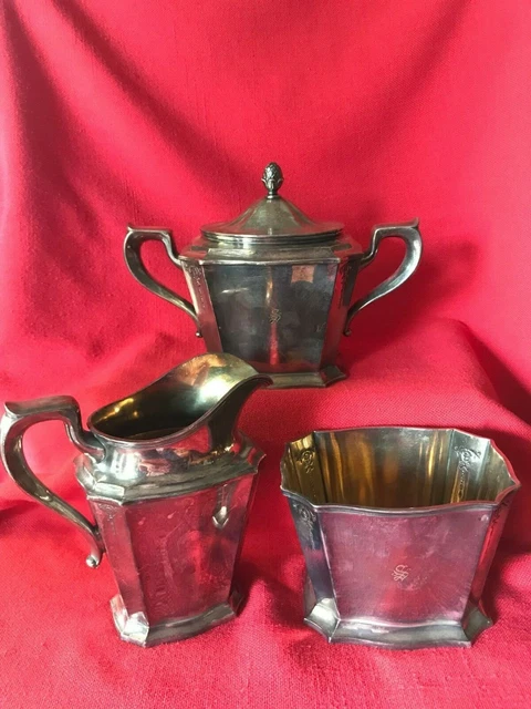 C 1930'S GORHAM Co USA silver plated sugar, creamer bon bon