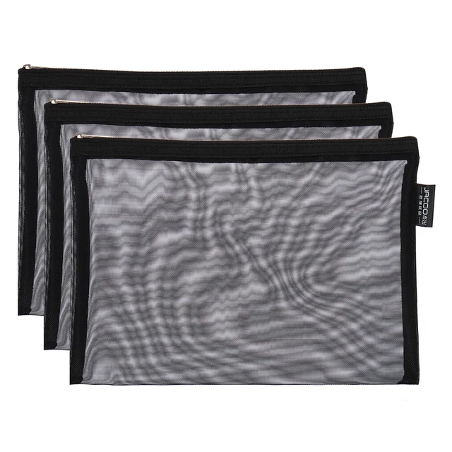 3pcs Mesh Cosmetic Bags, A5 Nylon Zipper Bag Travel Toiletry Pouch Black