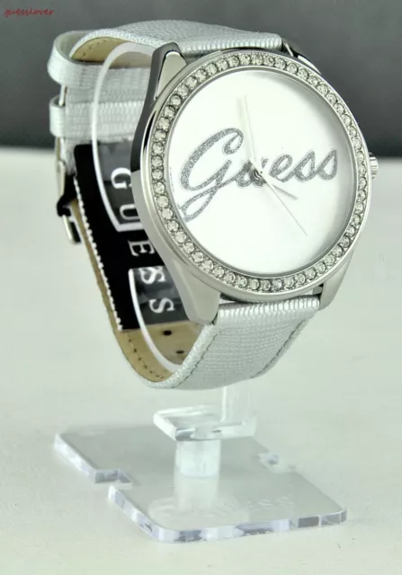 FREE Ship USA!! Chic Ladies Watch GUESS Silver Leather Women Lovely