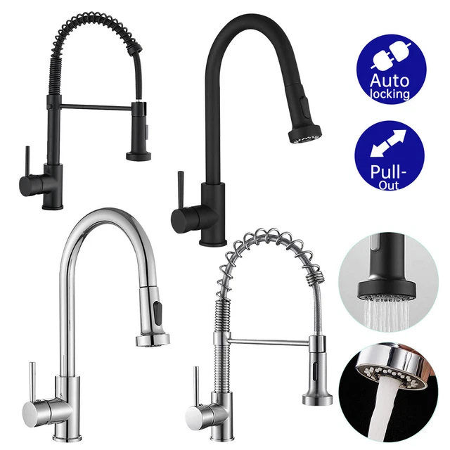 KITCHEN MIXER TAPS Pull Out Sink Faucet Laundry Tap Brass Swivel Black