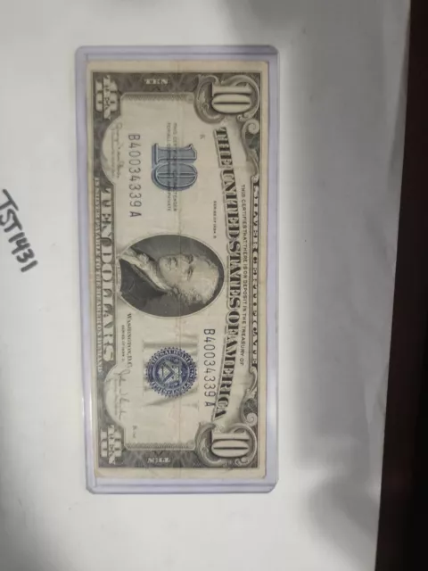 1934 D  $10  Dollar Silver Certificate Note - Blue Seal Circulated