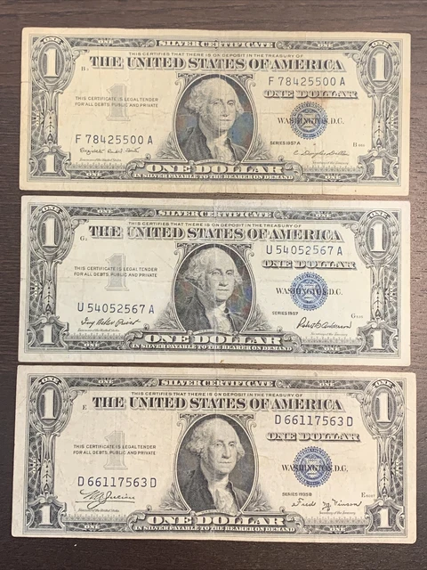 1935 G & 1957 $1 Silver Certificate Blue Seal 5 Banknotes 2