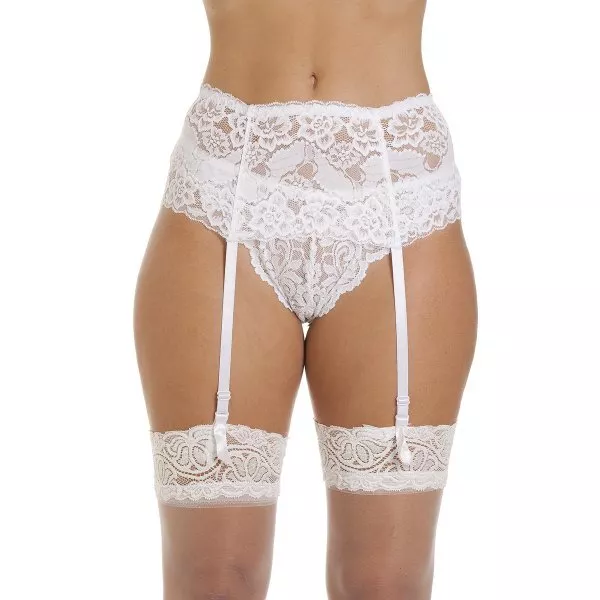 Camille Women's Suspender Belt Silky Wide Lace Sexy Lingerie with Ribbon Strap