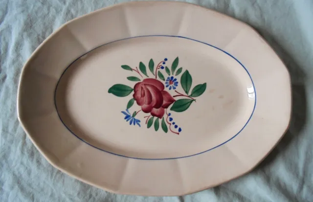 Grand plat ovale faience ancienne 1930 1940 Sarreguemines Vintage Ceramic Dish