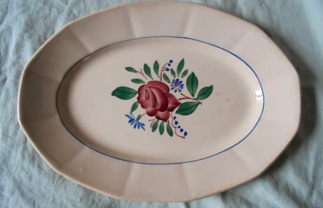 Grand plat ovale faience ancienne 1930 1940 Sarreguemines Vintage Ceramic Dish