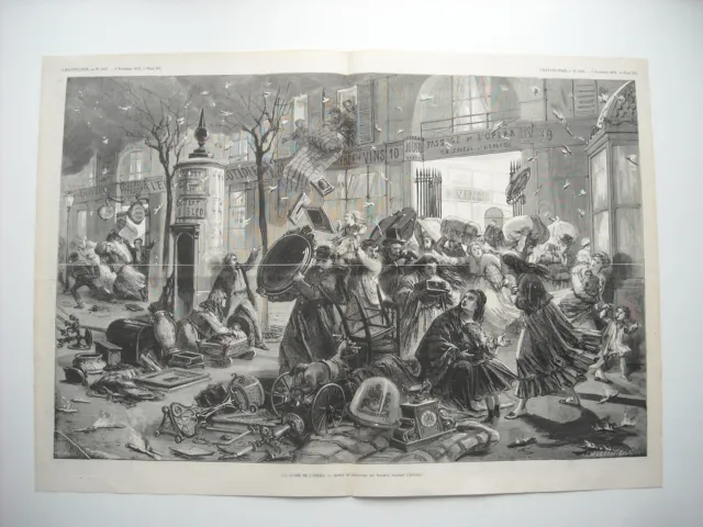 Gravure 1873. L’incendie De L’opera. Boulevard Des Italiens Pendant L’incendie.