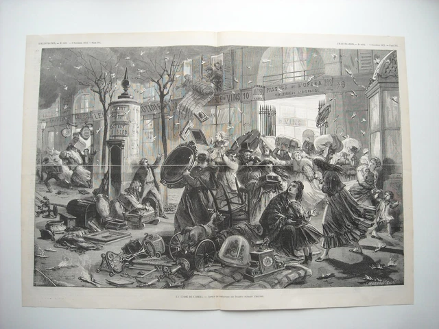 Gravure 1873. L’incendie De L’opera. Boulevard Des Italiens Pendant L’incendie.