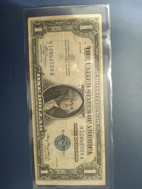 VINTAGE one DOLLAR 1935-E $1 SILVER CERTIFICATE BLUE SEAL BILL WASHINGTON $1.00