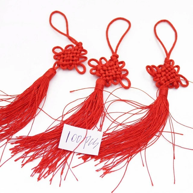 100 PCS Chinese Knot Red Auspicious China Knot Tassel Pendant 7" Lucky Feng Shui