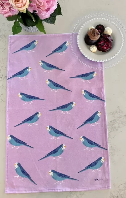 Budgies Bird Cotton Tea Towel Australian Design Approx 74x47cm. Kitchen Linen