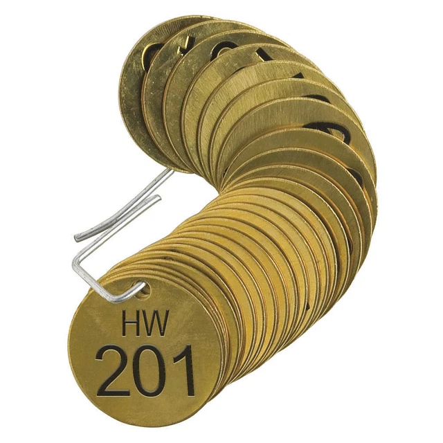 BRADY 23420 Numbered Tag,Brass,1 1/2in W,PK25