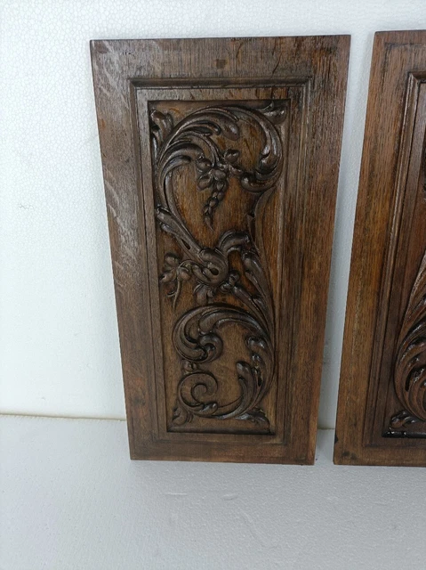 Pair French hand Carved Wood Door Panels Reclaimed Architectural  Antique Thin W 2