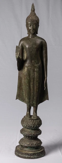 Ancien Thai Style Ayutthaya Debout Bronze Protection Bouddha Statue - 99cm/40 "