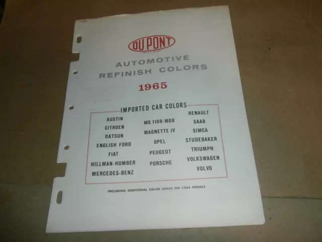 Vintage 1965 DuPont Automotive Refinish Colors Paint Chip Charts Import Cars