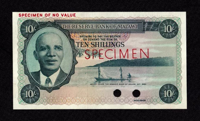 Reserve Bank of Malawi 10 Shillings 1964 SPECIMEN UNC Pick 2s