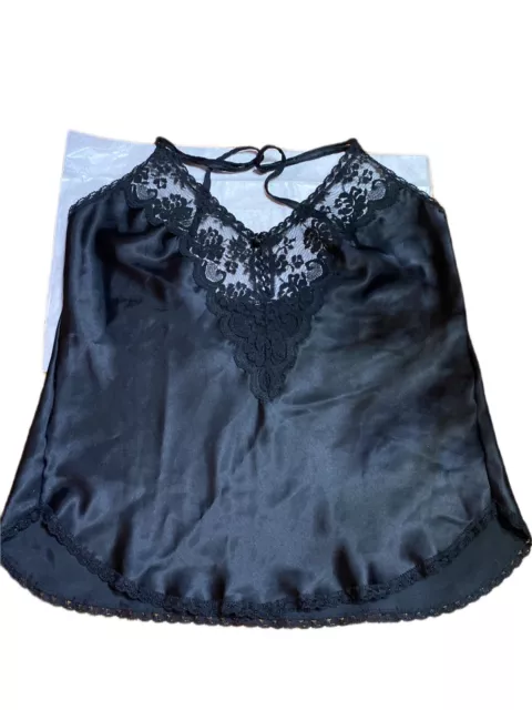 VTG Maidenform Chantilly Black Camisole Nylon Lacy Trim Size 34 Feminine Sexy