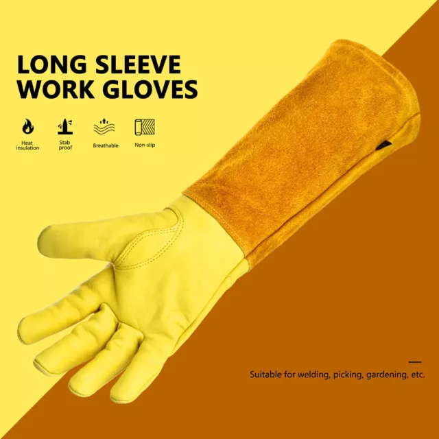 Long Gardening Work Gloves Rose Pruning Thorn Proof Leather Protect Sleeve L Siz