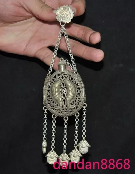 Tibet Tibetan silver fengshui fish sachet exorcism pendant statue