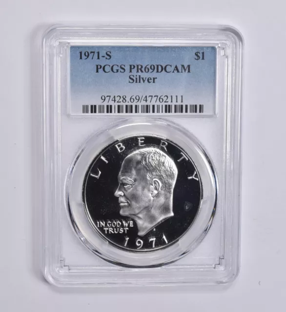 PR69 DCAM 1971-S SILVER Eisenhower Ike Dollar PCGS Blue Label