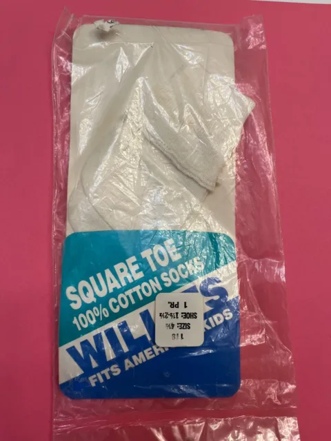 New Vintage 1 pair of Willits square toe 100% White cotton baby socks size 4.5