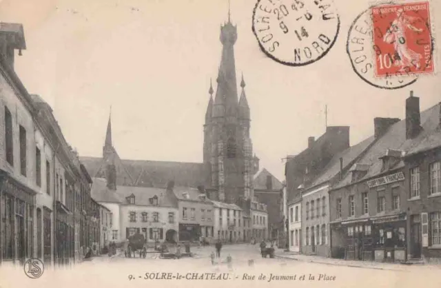 Antique postcard Rue de Jeumont et la Place- Solre-le-Château (North)