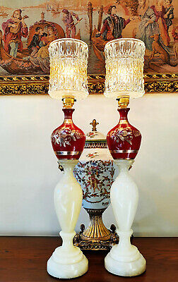 Stunning pair of Vintage Marble & Brass Vase Lamps