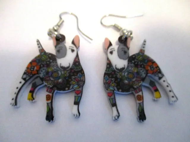 Acrylic Bull Dog Terrier Dangle Earrings