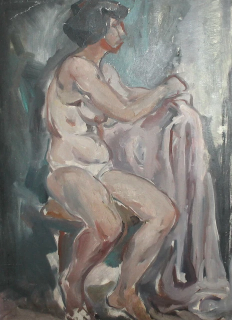 Peinture à l'huile expressionniste européenne vintage nue