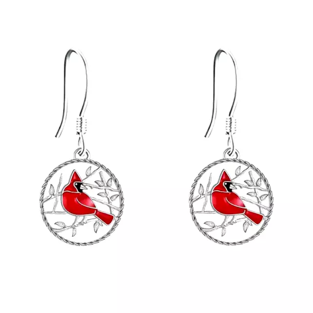 Cardinal Red Bird Decor Round Pendant Earrings Jewelry Fashion Luck Gift Women