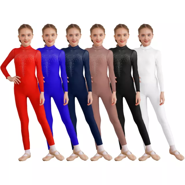 Kinder Mädchen Jumpsuit Klar Bodysuit Klassiker Trikot Eiskunstlauf Kostüm Jazz