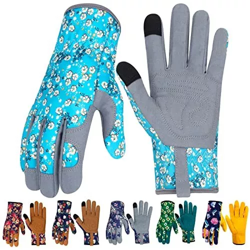 Leather Gardening Gloves for Women Unique Floral Print Garden Gloves Touch Sc...