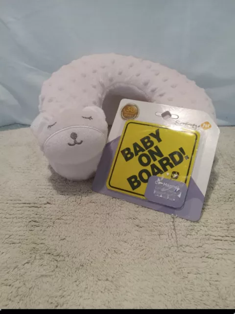 Infant Pink Support/Travel Pillow Bear Head Baby on Board Sign New