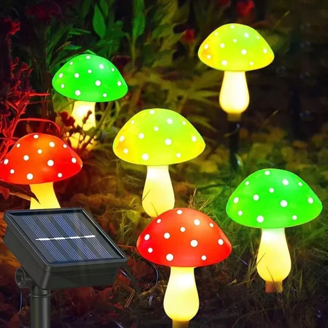 Mushroom Solar Lights Outdoor Garden Ornaments Set 6 Waterproof 8 Lighting Modes