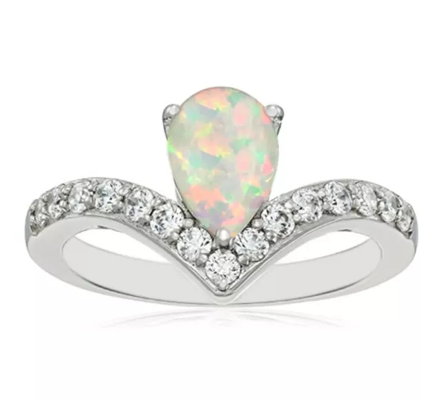 1.50 Carat Australian Opal Natural Diamond Ring In 14KT White Gold