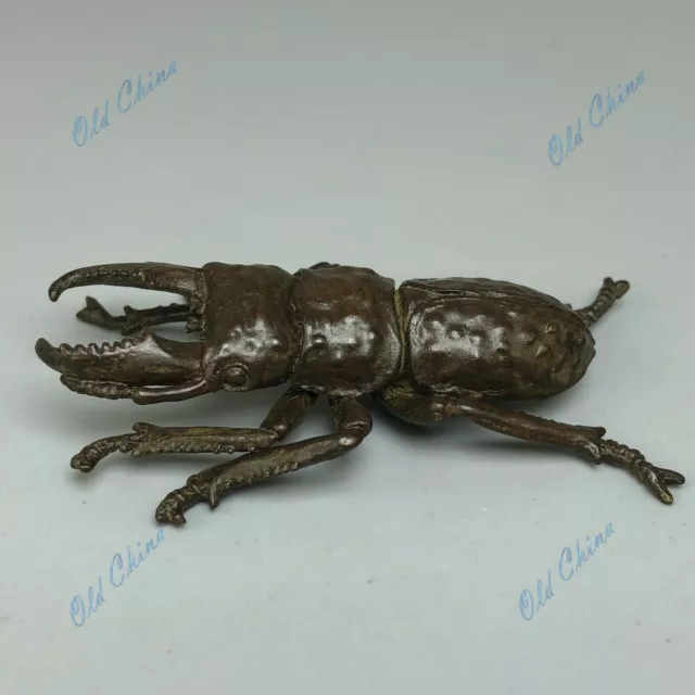 Chinese Antique Pure Solid Copper Handwork Collectible Stag Beetle Old Statue