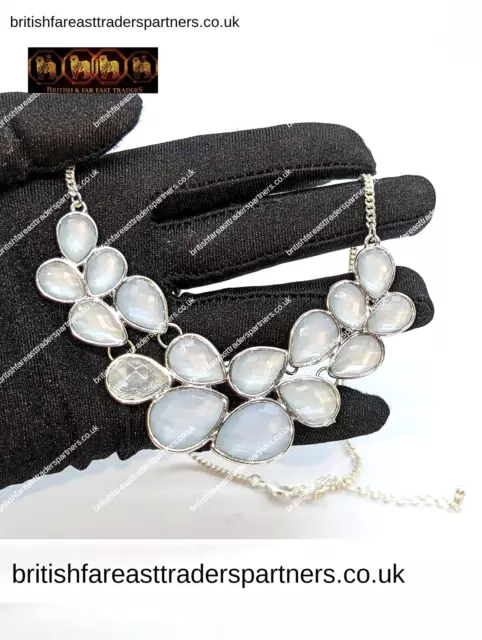 LIGHT BLUE Faceted Teardrops Beads Bubble BIB STATEMENT NECKLACE