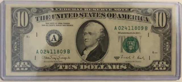 1988 A Ten Dollar Federal Reserve Note FRN 10 Dollar Bill US Series A