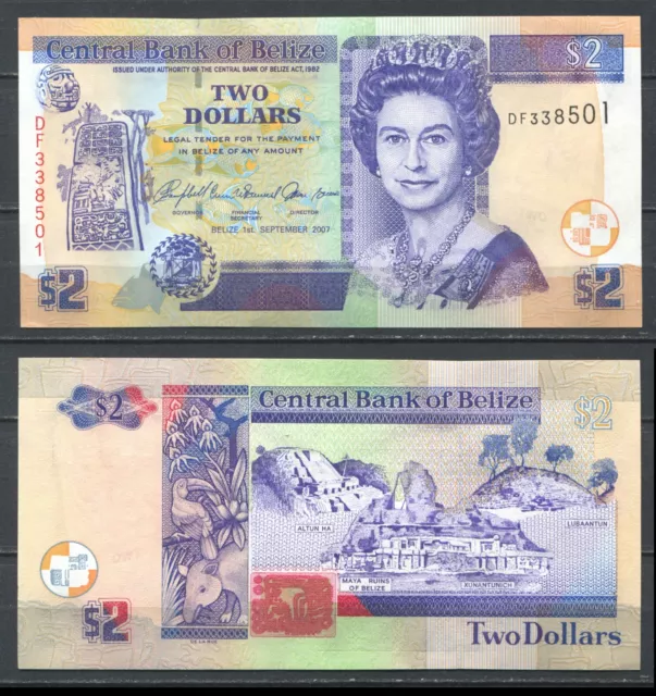 Belize 2007 • P# 66c • 2 dollars • Queen Elizabeth II • UNC (N-72) QE2