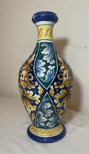 antique hand painted pottery Italian majolica figural pottery vase urn bottle