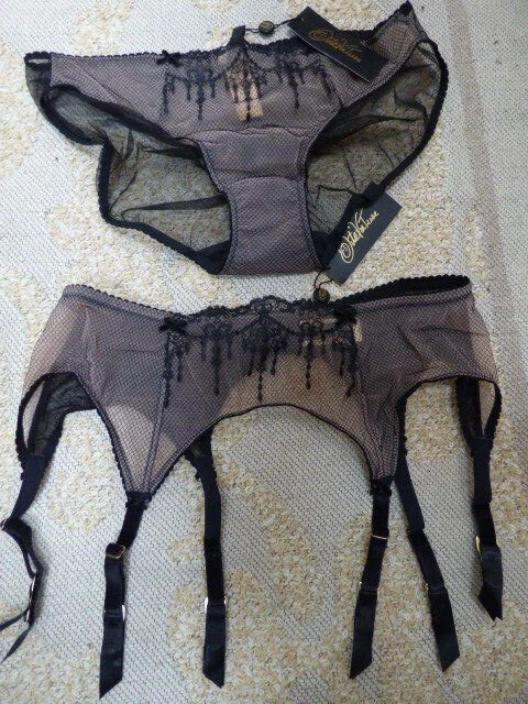 Dita von Teese L six strap suspender belt & briefs SET blush black BIJOUX garter