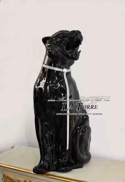 Animali in ceramica Statua scultura Tigre bocca aperta nera swarovski H90cm PR10