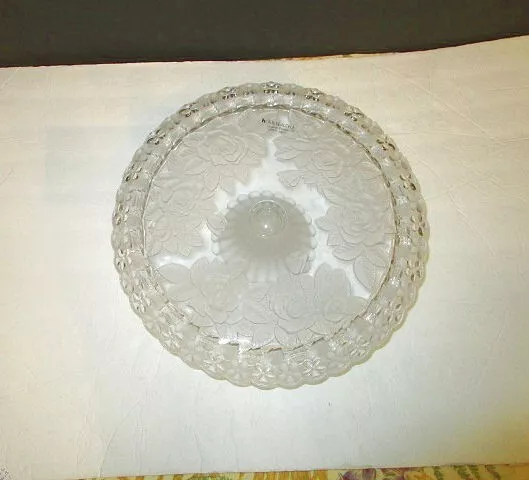 NEW Vintage HOME BEAUTIFUL Cut CRYSTAL Footed CAKE PLATE Pedestal ORNATE Clear