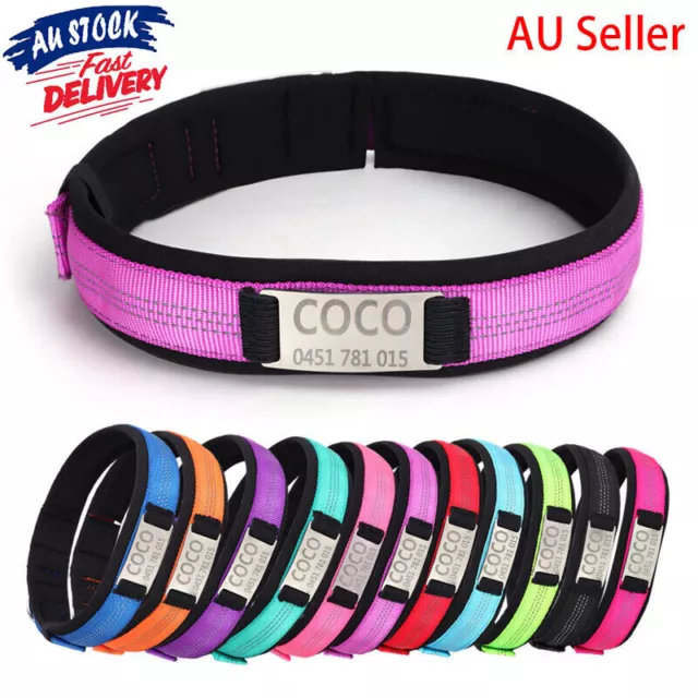 Personalised Dog Collar Custom Name/Number/Text Neoprene Reflective AU