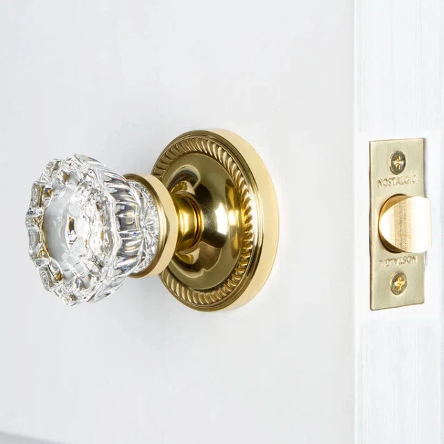 Nostalgic Warehouse Brass & Crystal Door Set With Rope Rosette