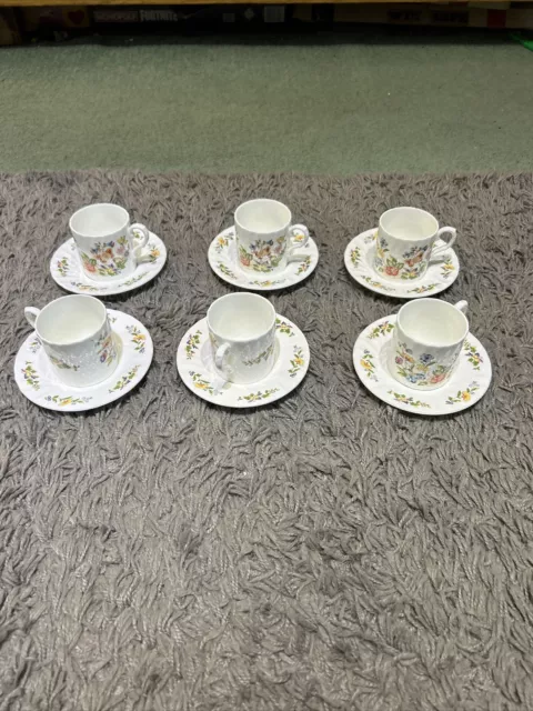 Aynsley Cottage Garden Demitasse Espresso Set Of 6 Coffee Cups Cans And Saucers