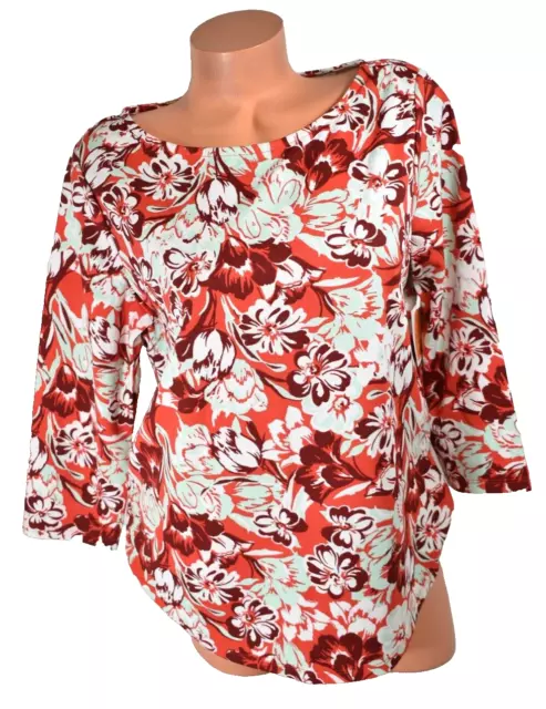 Women's Laura Scott Poppy Red Floral Three-Quarter Sleeve Top Size Large NWT